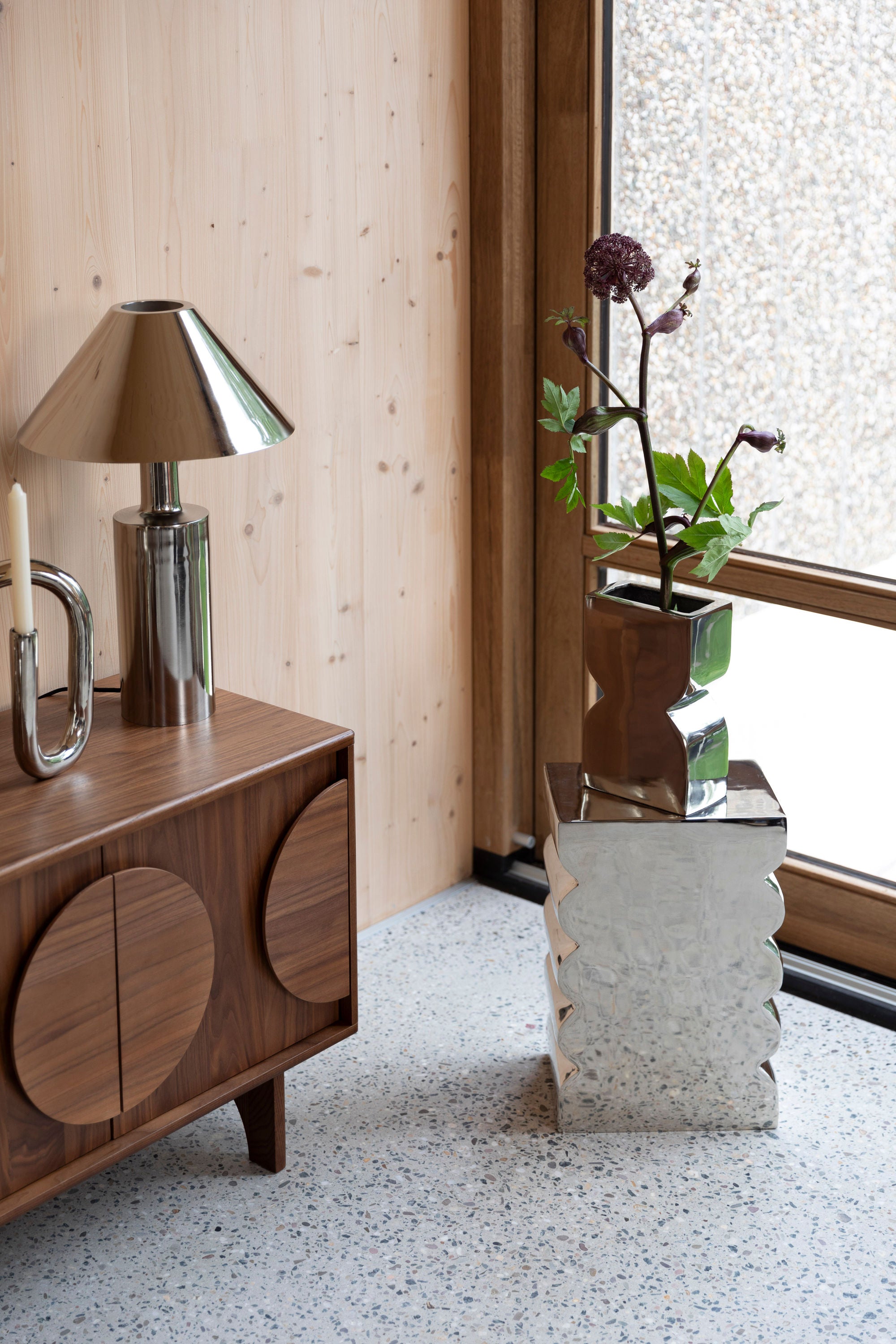 Zuiver Curves Shiny Silver Stool Side Table